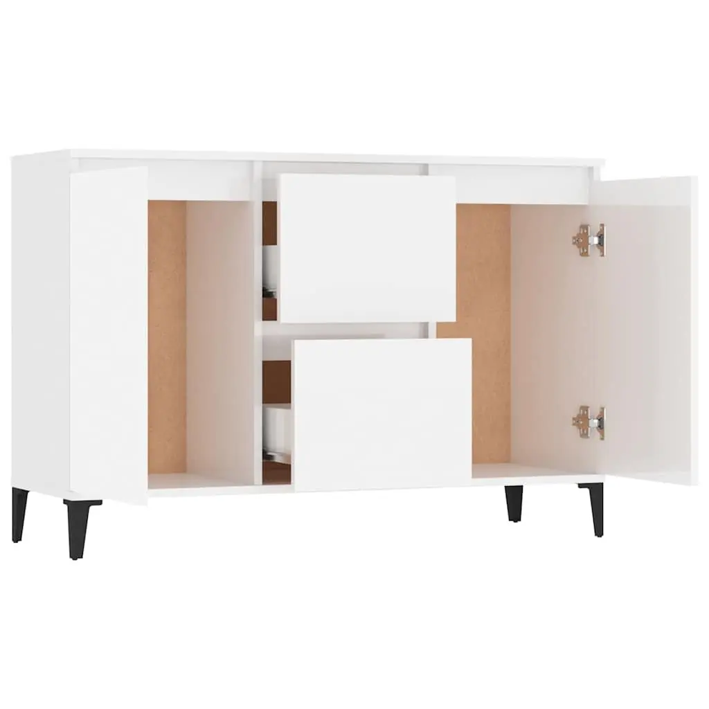 Sideboard High Gloss White Storage Cabinet with Drawers Doors Industrial Design