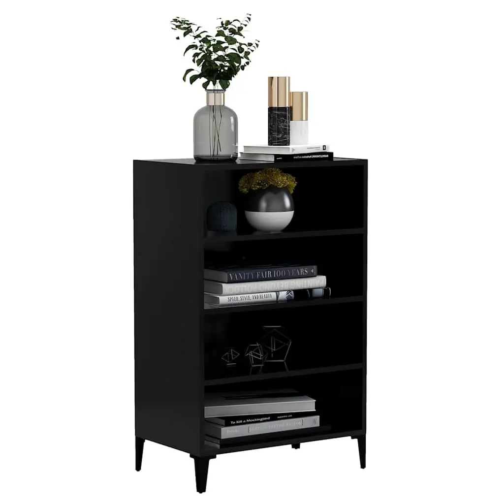 Sideboard Cabinet Engineered Wood 57x35x90cm Black 4 Shelves Living Room Storage