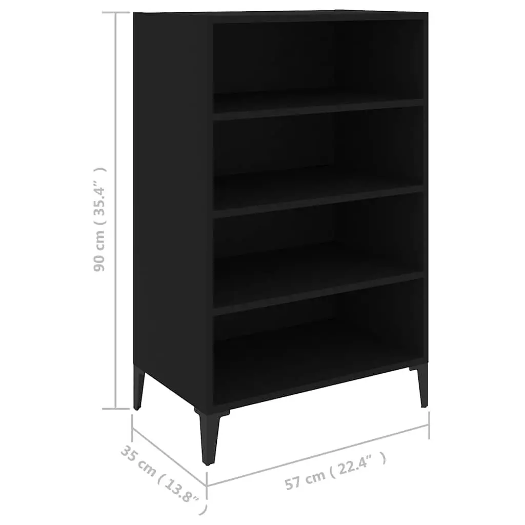Sideboard Cabinet Engineered Wood 57x35x90cm Black 4 Shelves Living Room Storage