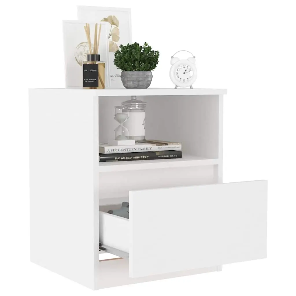 Bedside Table Engineered Wood 40x40x50cm White Nightstand Cabinet Drawer Shelf Storage Organizer