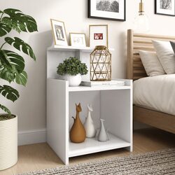 Bedside Tables 2 pcs White Bed Cabinets Nightstands 3 Open Shelves Bedroom