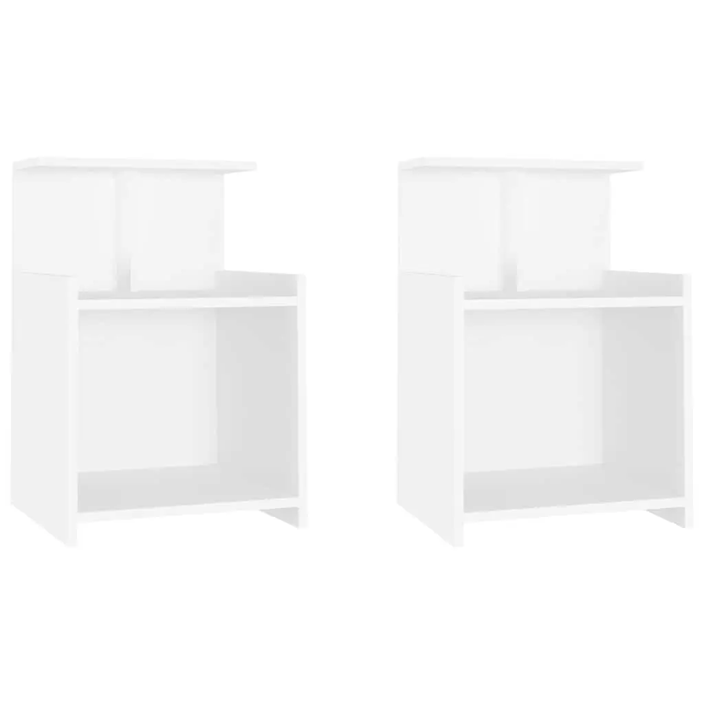 White Bedside Tables 2 Piece Engineered Wood Nightstands with 3 Open Shelves