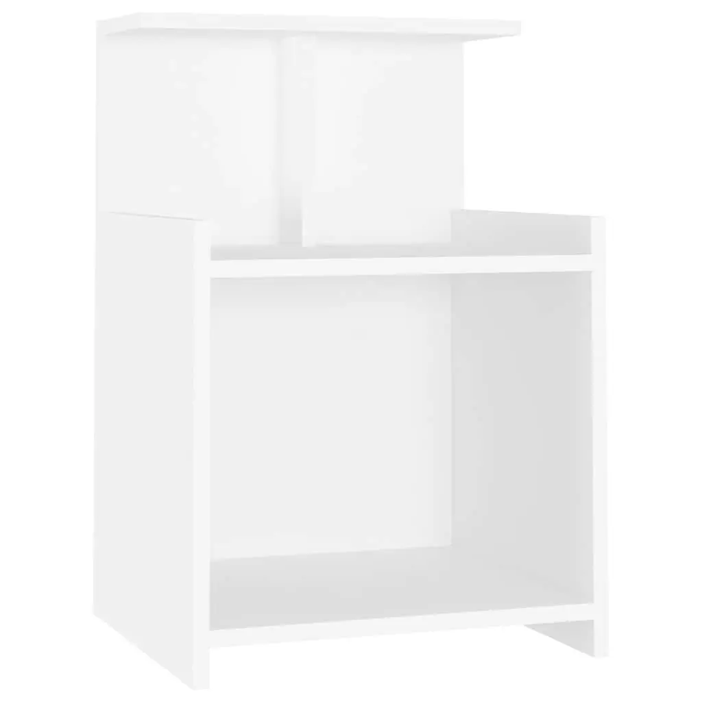 White Bedside Tables 2 Piece Engineered Wood Nightstands with 3 Open Shelves