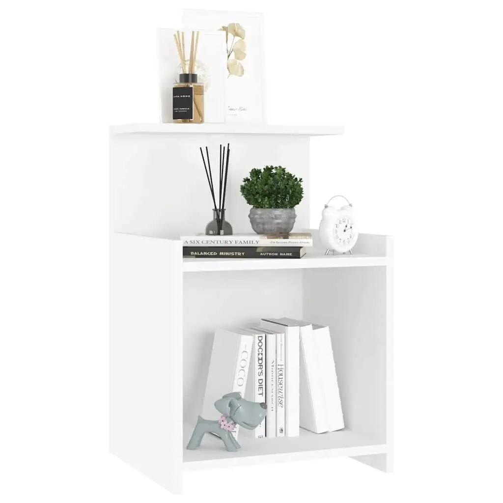 White Bedside Tables 2 Piece Engineered Wood Nightstands with 3 Open Shelves