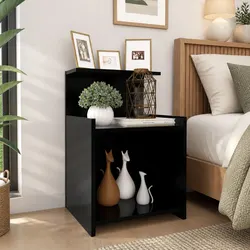 Bedside Tables 2 pcs Black Nightstand Open Shelves Storage Side Cabinet