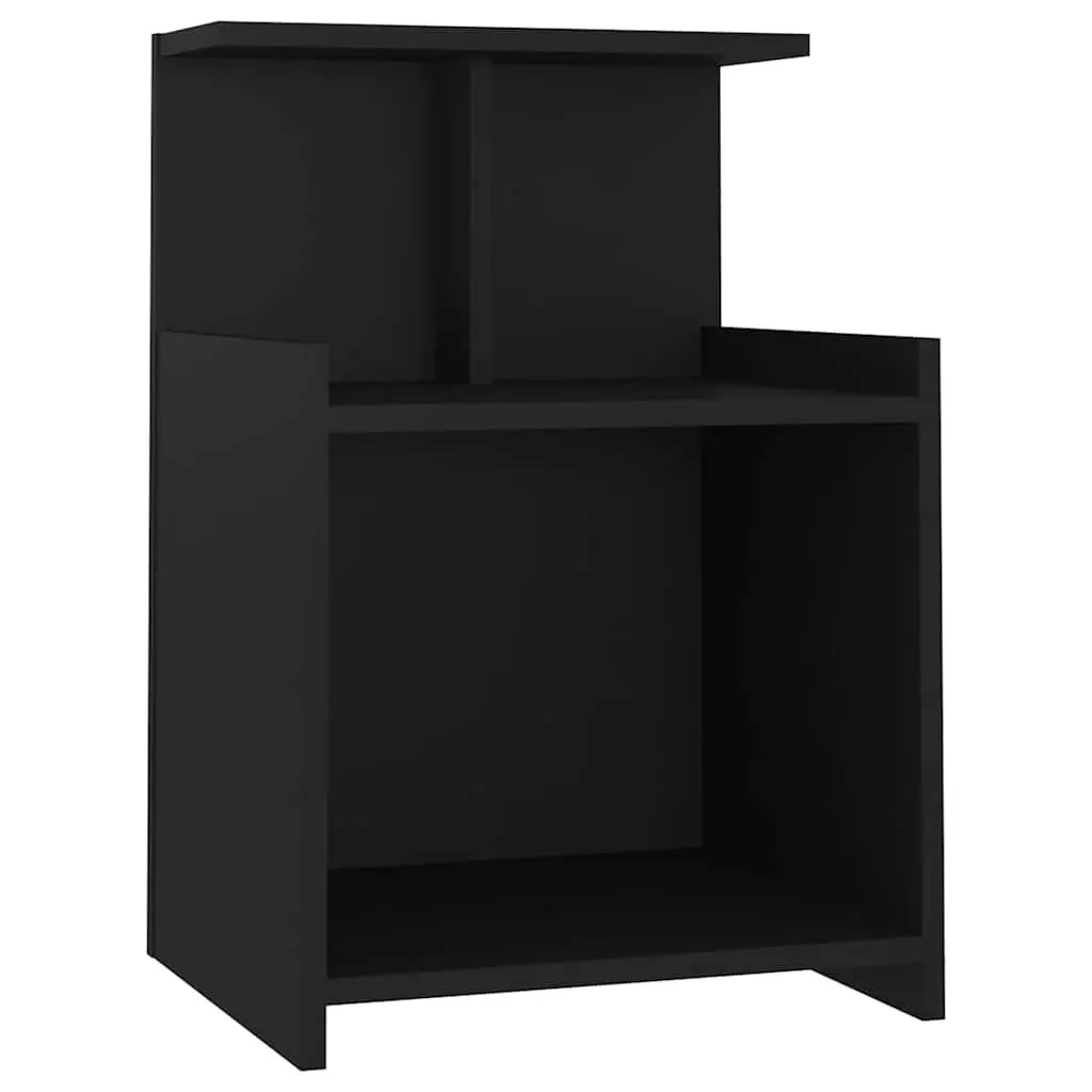 Black Nightstand Set of 2 Engineered Wood Bedside Tables with Open Shelves 40x35x60cm Storage Cabinet
