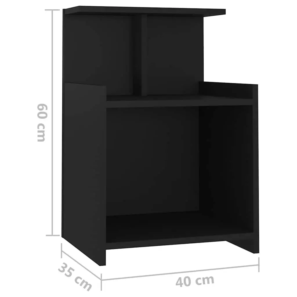 Black Nightstand Set of 2 Engineered Wood Bedside Tables with Open Shelves 40x35x60cm Storage Cabinet