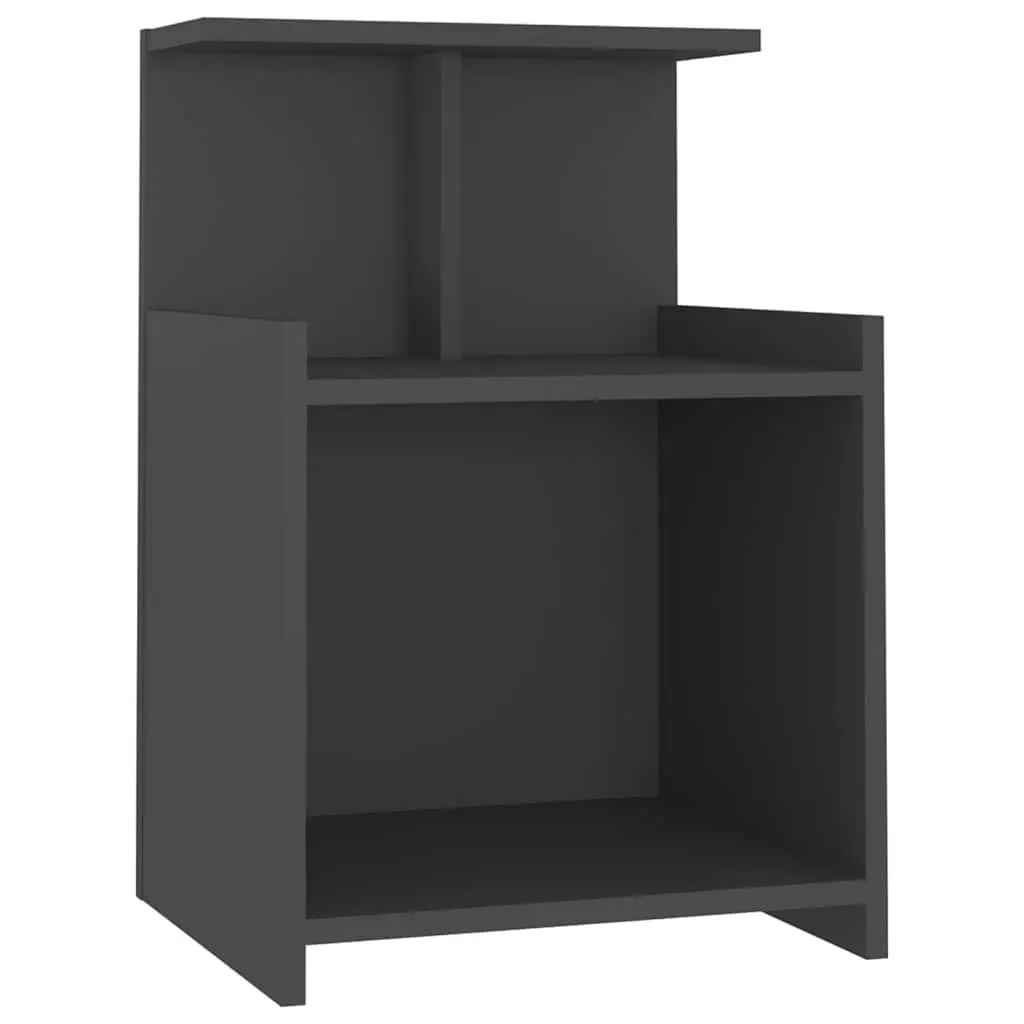 Bedside Table Engineered Wood 40x35x60cm Grey with 3 Open Shelves