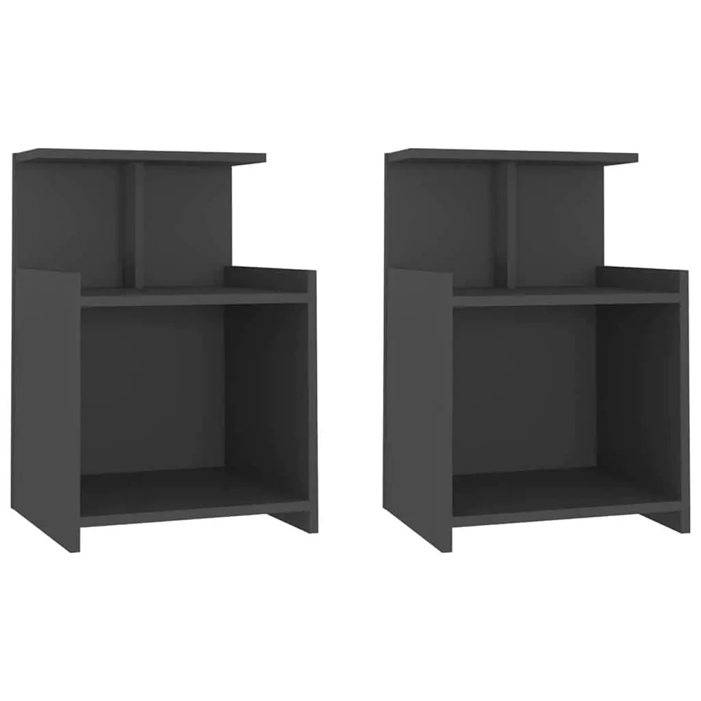 Bedside Tables 2 pcs Grey Nightstands Open Shelves Storage Cabinet Bedroom
