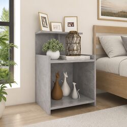 Bedside Table Grey 40x35x60cm Open Shelves Storage Cabinet Nightstand