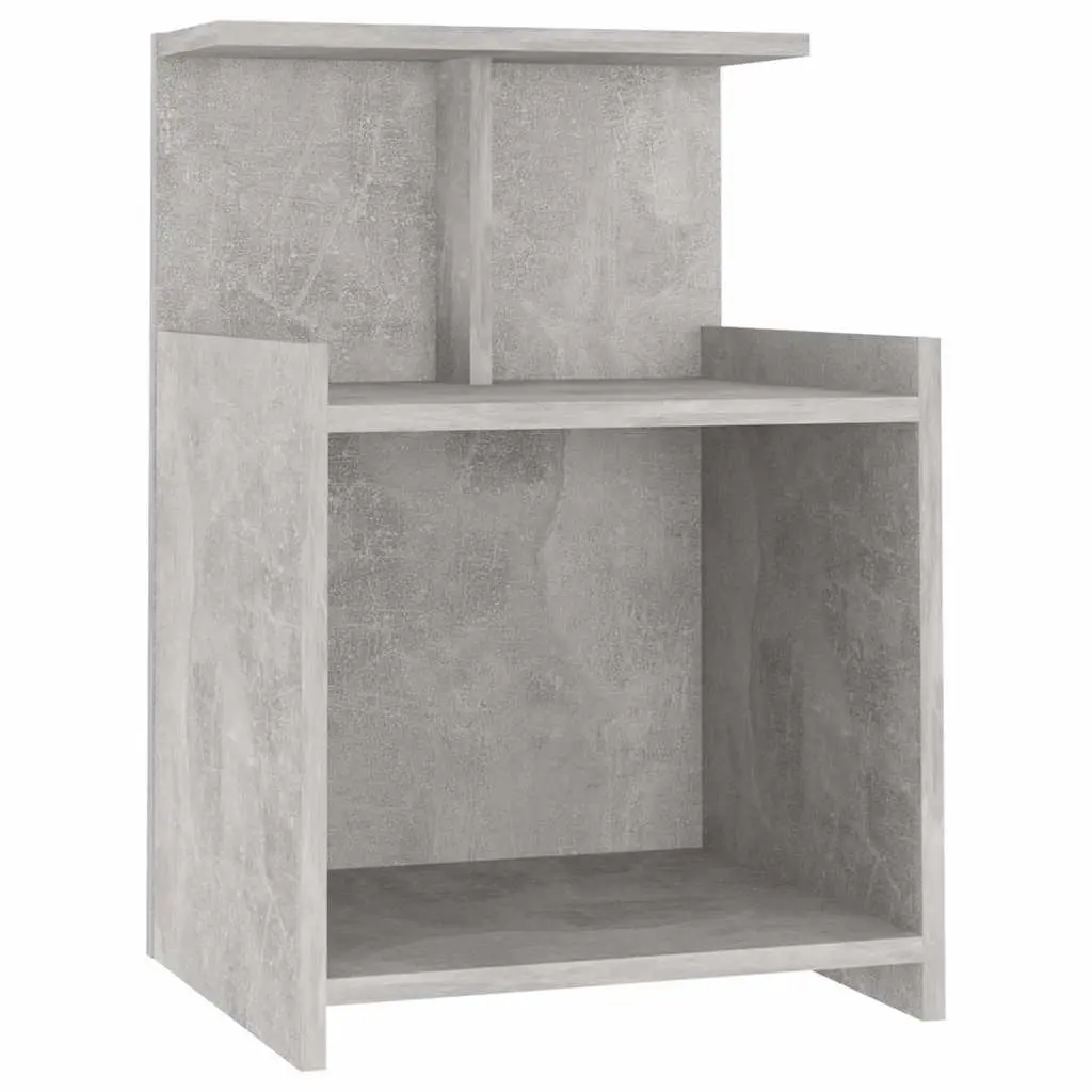 Bedside Table Engineered Wood 40x35x60cm Grey Open Shelves Storage Cabinet Nightstand