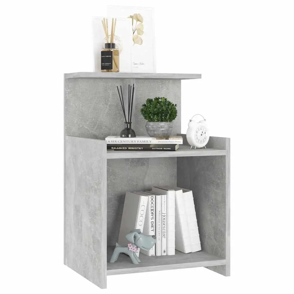 Bedside Table Engineered Wood 40x35x60cm Grey Open Shelves Storage Cabinet Nightstand
