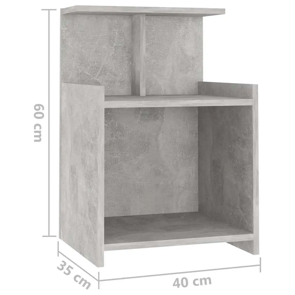 Bedside Table Engineered Wood 40x35x60cm Grey Open Shelves Storage Cabinet Nightstand