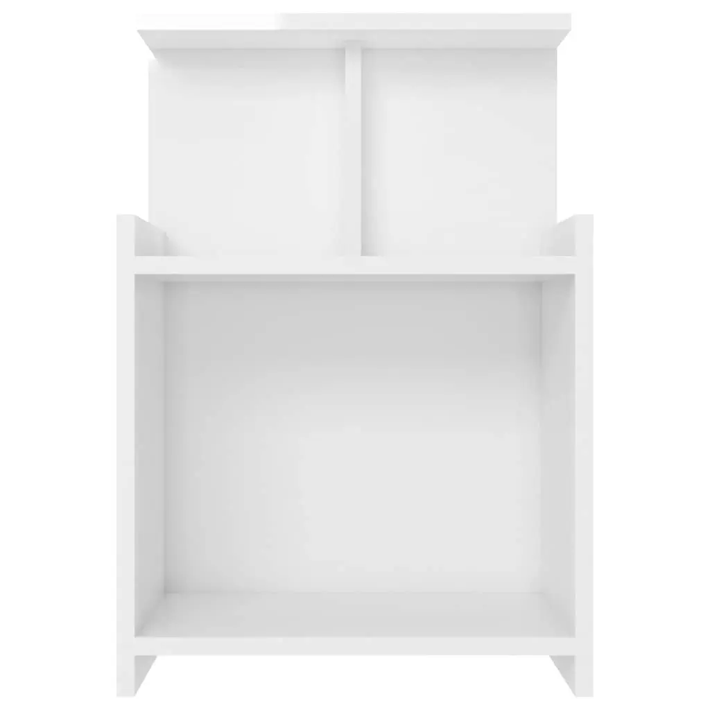 Bedside Table Engineered Wood 40 x 35 x 60 cm High Gloss White 3 Open Shelves Nightstand Storage Cabinet