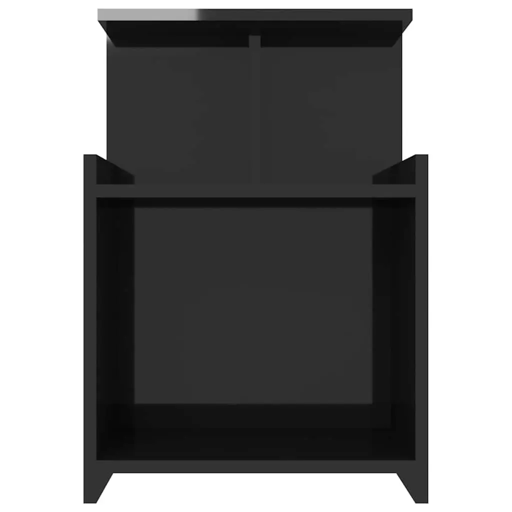 Bedside Table Engineered Wood 40cm Black High Gloss 3 Open Shelves Nightstand Storage Cabinet