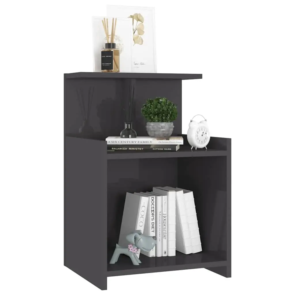 Bedside Table High Gloss Engineered Wood 40x35x60 cm Grey 2 pcs