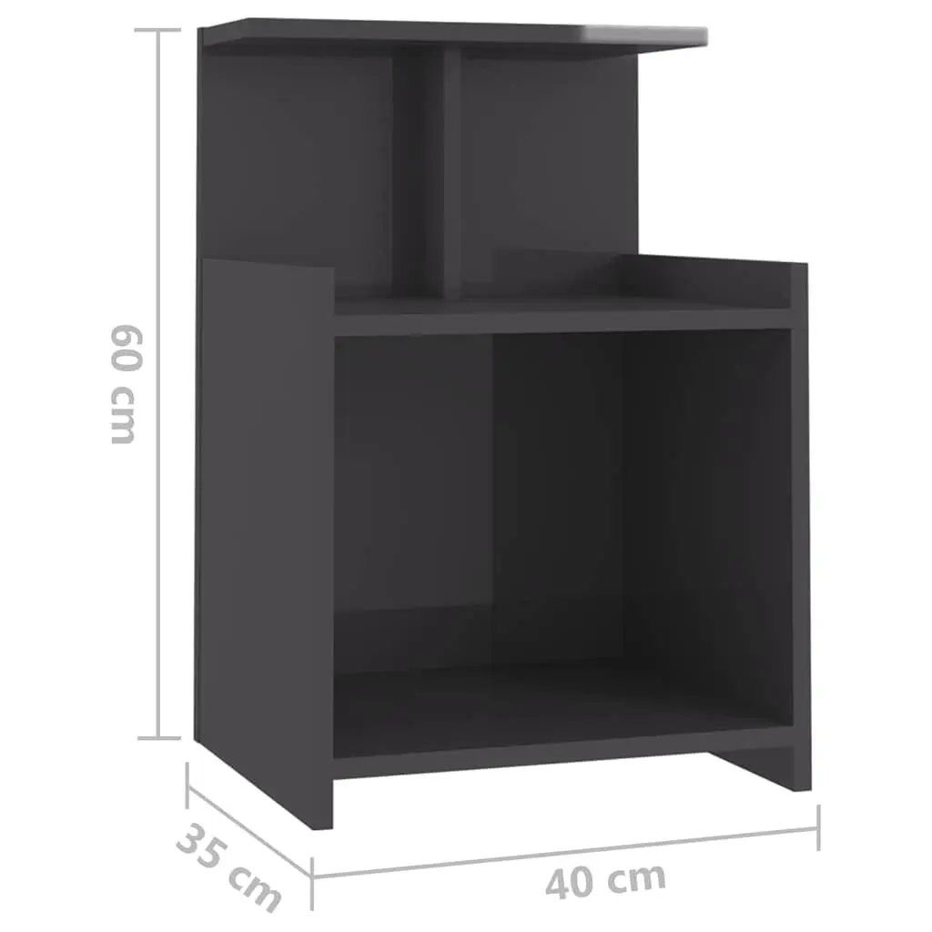 Bedside Table High Gloss Engineered Wood 40x35x60 cm Grey 2 pcs