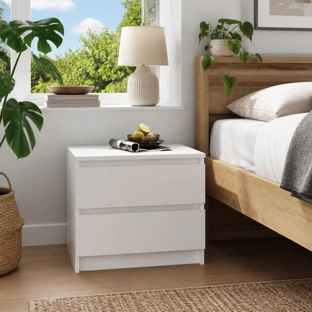 Bedside Table Engineered Wood White 50x39x43.5 cm Storage Cabinet with Drawers Nightstand