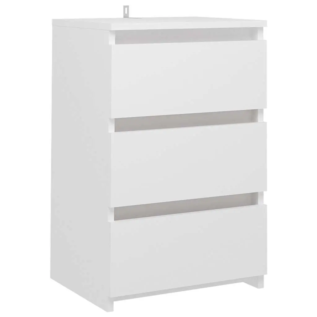 White Bedside Cabinet Engineered Wood Nightstand 3 Drawer Bedroom Storage Unit 40x35x62.5cm