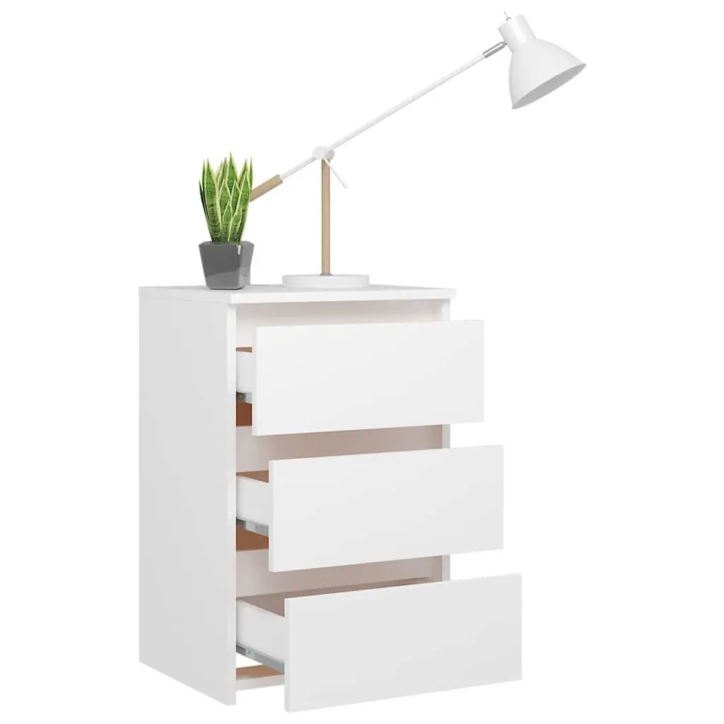 White Bedside Cabinet Engineered Wood Nightstand 3 Drawer Bedroom Storage Unit 40x35x62.5cm