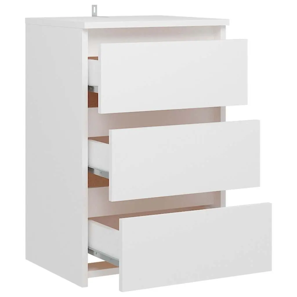 White Bedside Cabinet Engineered Wood Nightstand 3 Drawer Bedroom Storage Unit 40x35x62.5cm