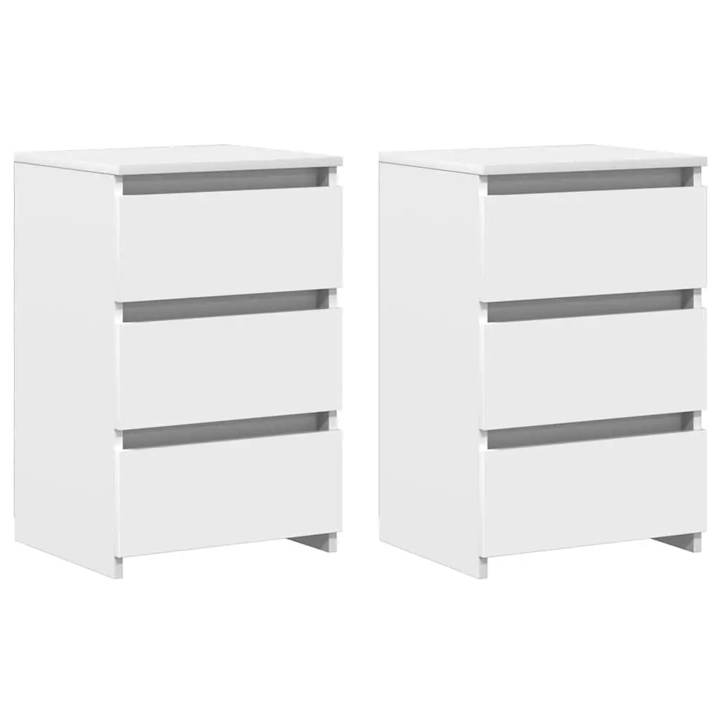 White Nightstands 2 Piece Engineered Wood Storage Cabinets 40x35x62.5cm for Bedroom