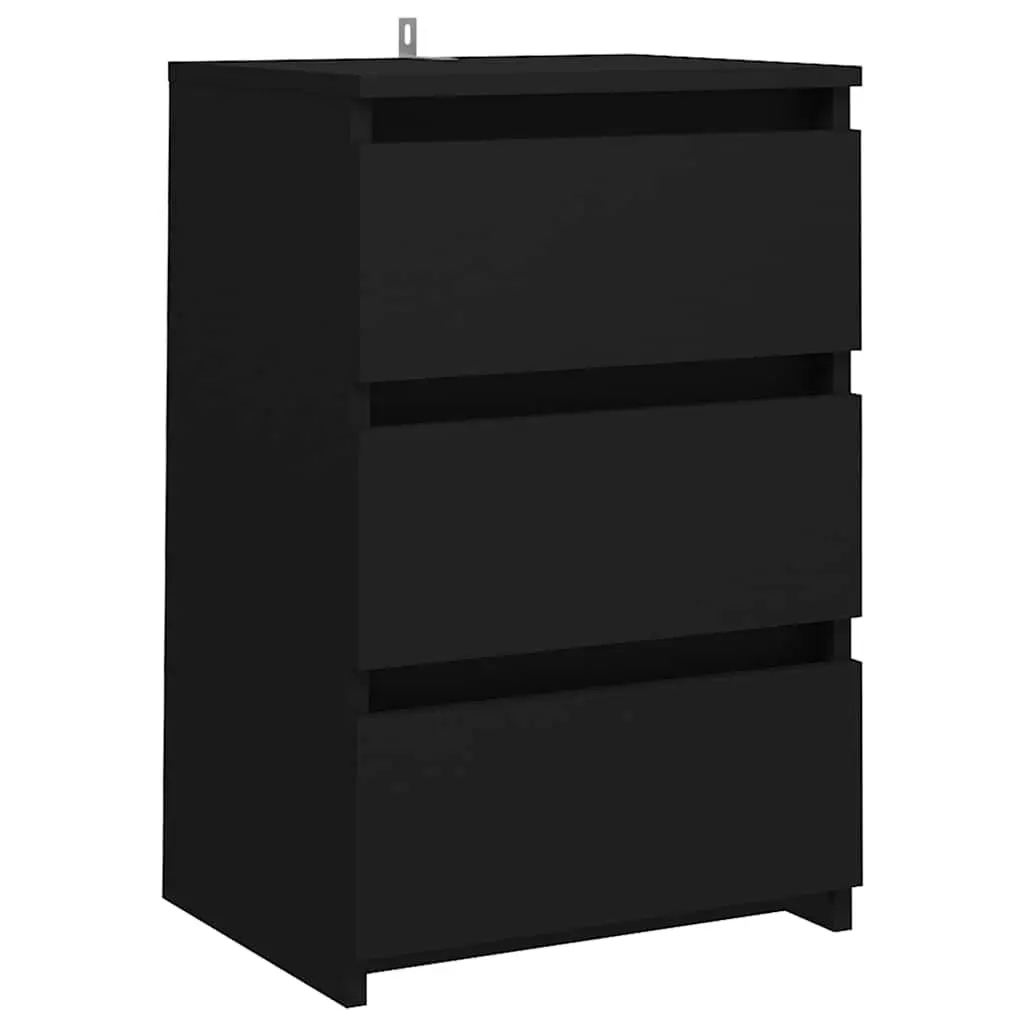 Bedside Table Engineered Wood 40x35x62.5 cm Black 3 Drawers Storage