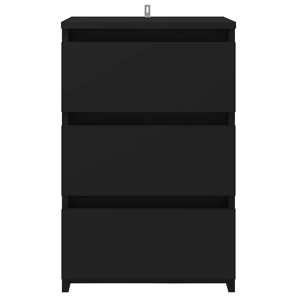 Bedside Table Engineered Wood 40x35x62.5 cm Black 3 Drawers Storage
