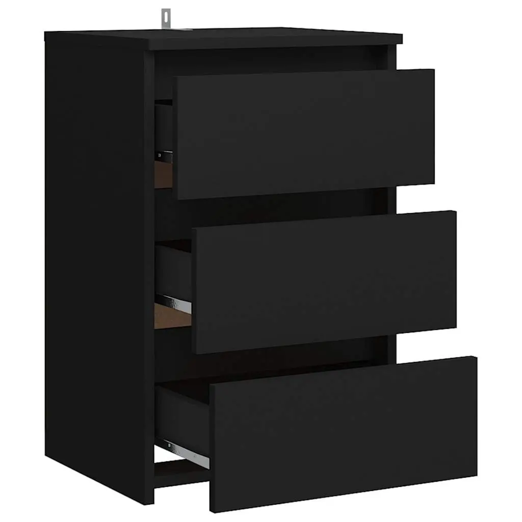 Bedside Table Engineered Wood 40x35x62.5 cm Black 3 Drawers Storage