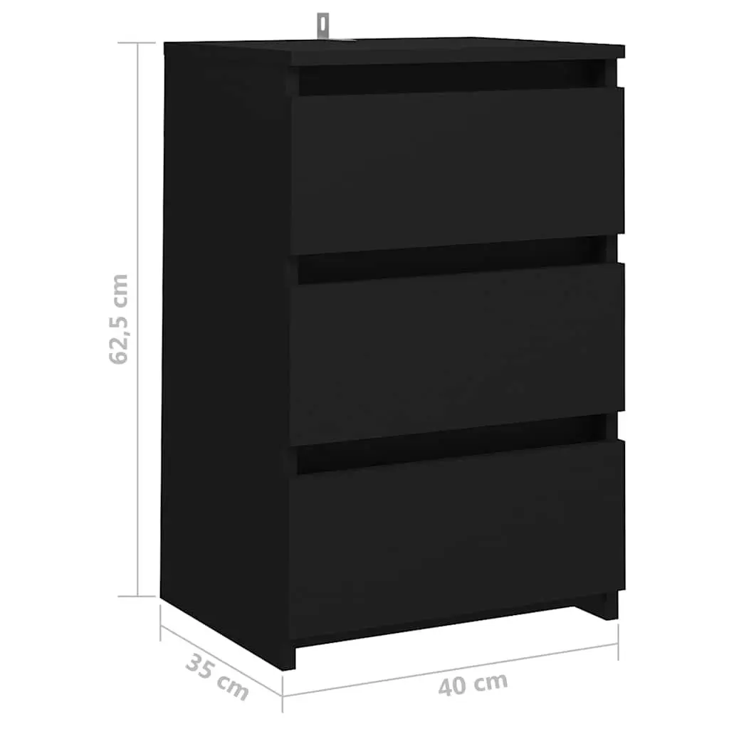 Bedside Table Engineered Wood 40x35x62.5 cm Black 3 Drawers Storage