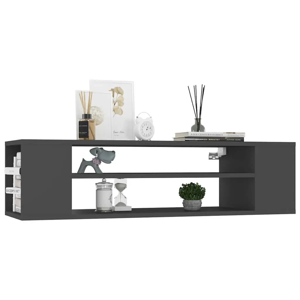 Hanging TV Cabinet Engineered Wood 100 x 30 x 26.5 cm Grey Wall-Mounted Storage Unit Open Compartments