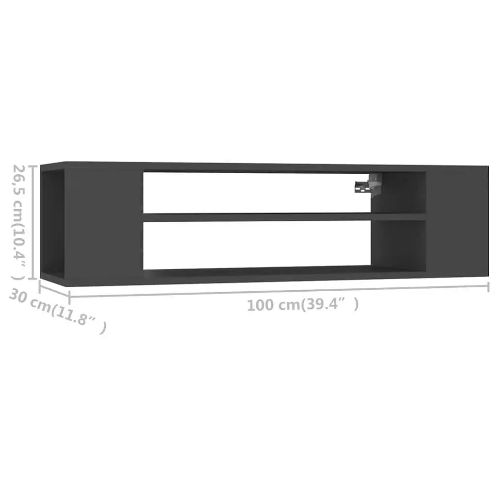 Hanging TV Cabinet Engineered Wood 100 x 30 x 26.5 cm Grey Wall-Mounted Storage Unit Open Compartments