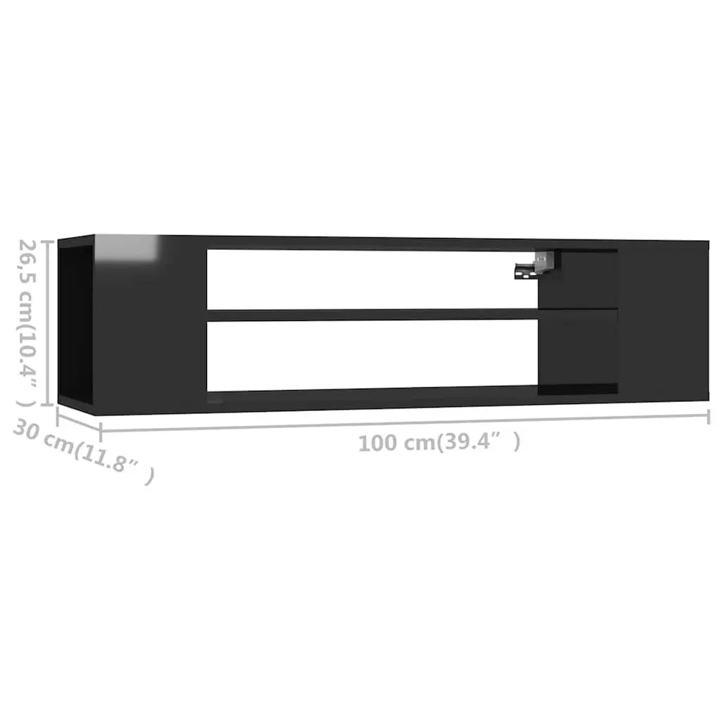 Hanging TV Cabinet Engineered Wood 100 x 30 x 26.5 cm High Gloss Black
