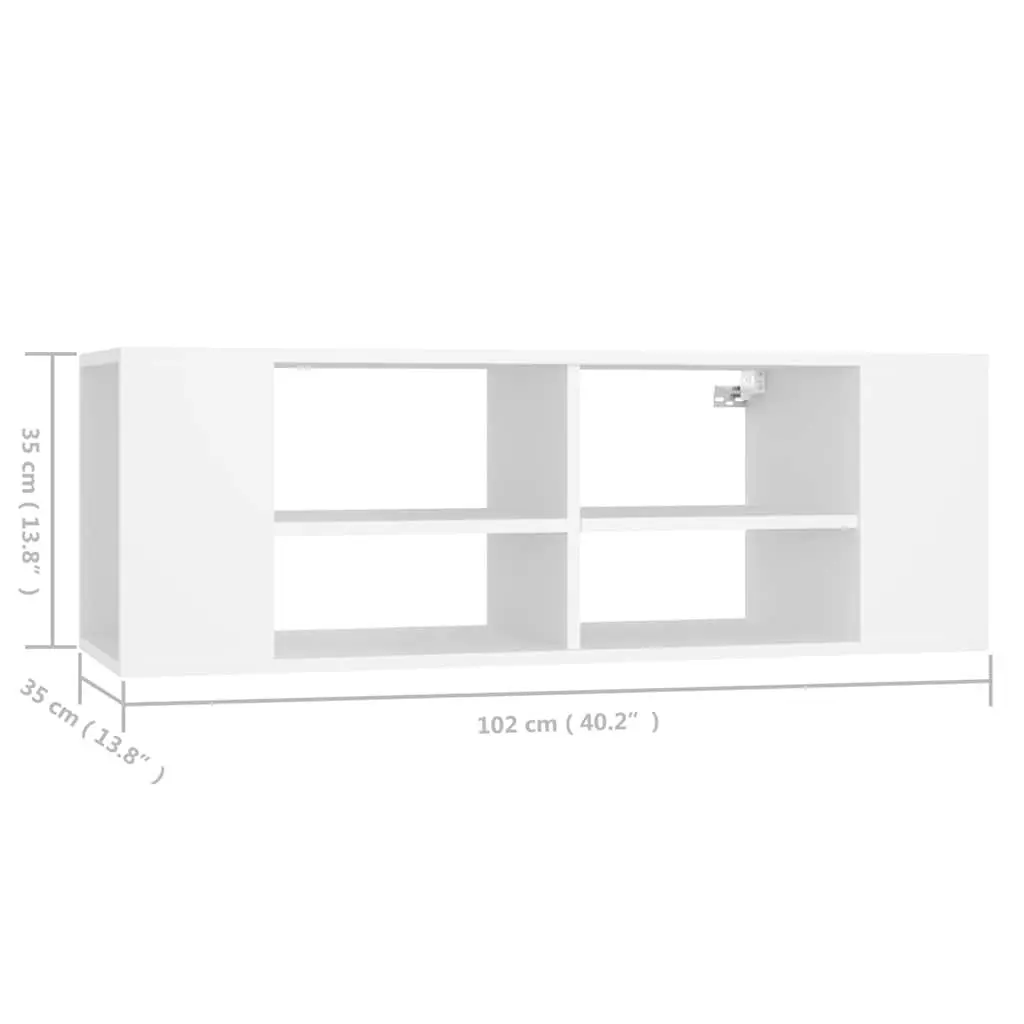 Wall-Mounted TV Cabinet White Storage Unit Adjustable Shelves Living Room