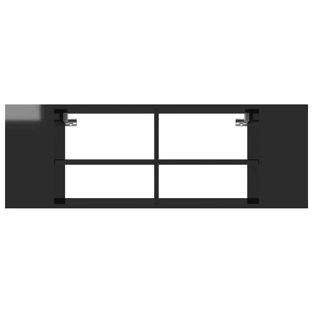 Wall-Mounted TV Cabinet Black High Gloss Engineered Wood Storage Unit Shelving