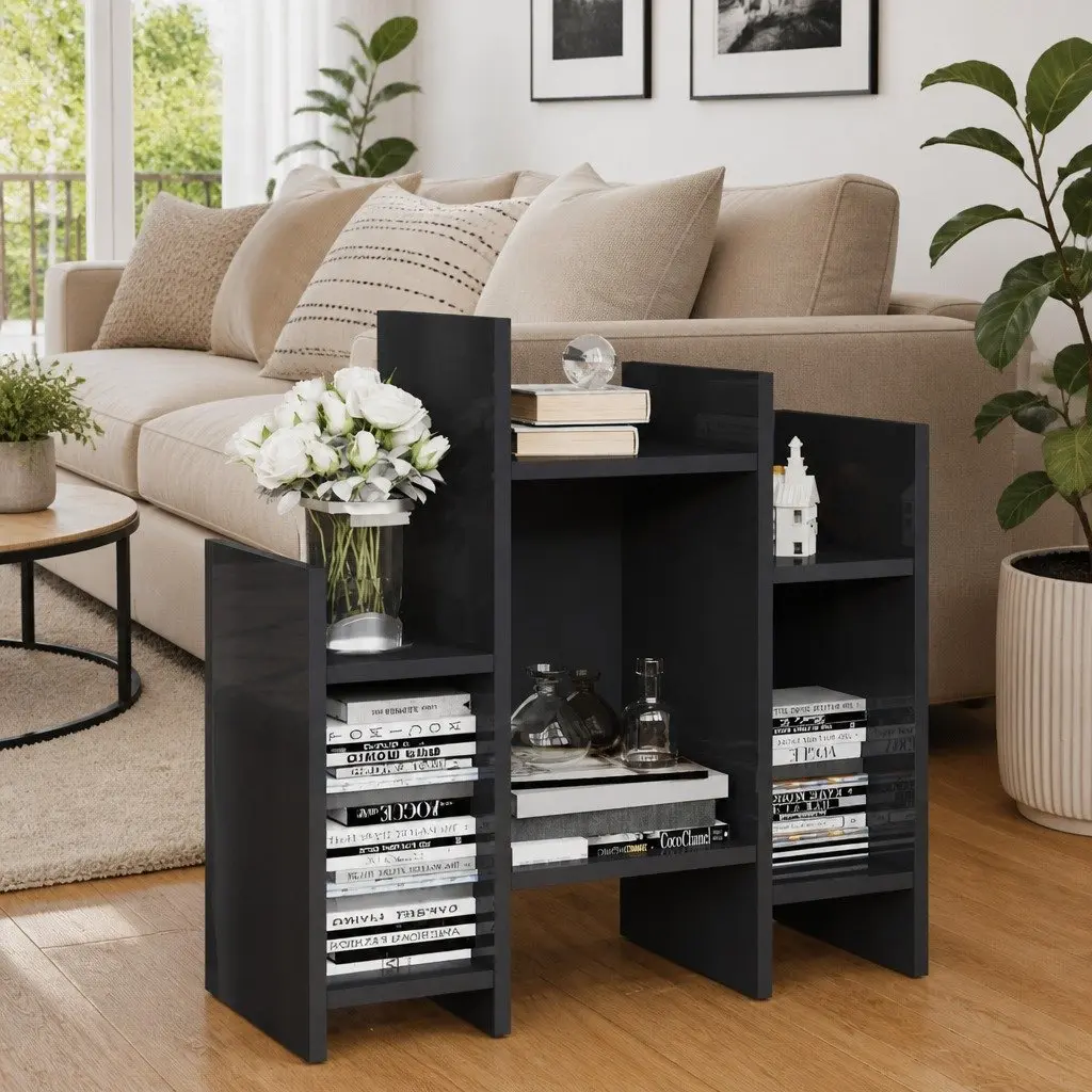 Side Cabinet Engineered Wood 60 x 26 x 60 cm Grey 6 Shelves Storage Unit Living Room Furniture