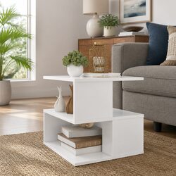 White End Table with 2 Shelves Modern Accent Storage Side Table Furniture