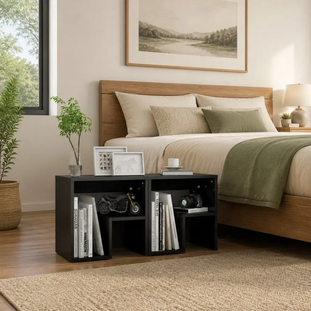 Bedside Tables High Gloss Engineered Wood 40 x 30 x 40 cm Grey 2 Piece