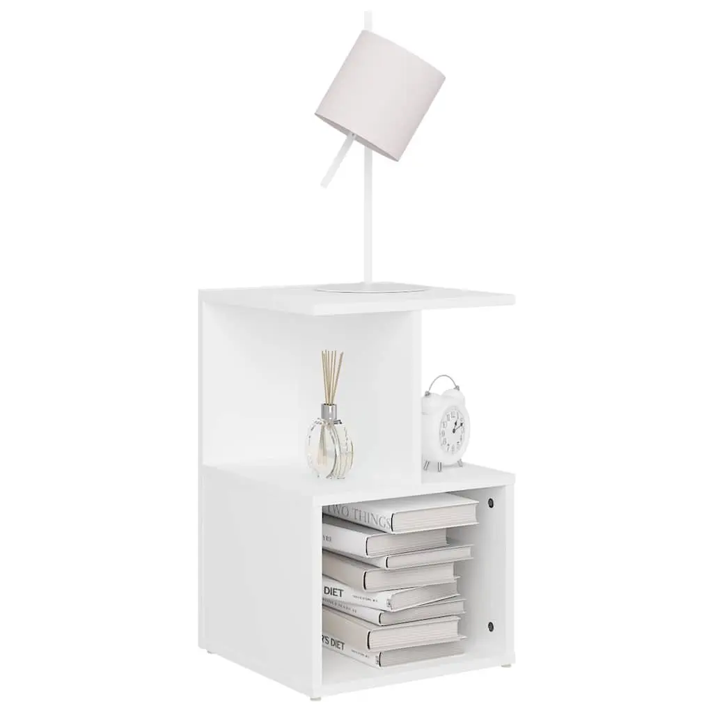 Bedside Cabinet White Open Compartments Nightstand Bedroom Storage Table