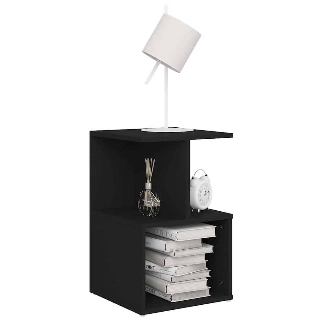 Bedside Cabinet Engineered Wood 35W x 35D x 55H cm Black Open Compartments Storage Nightstand Bedroom Furniture