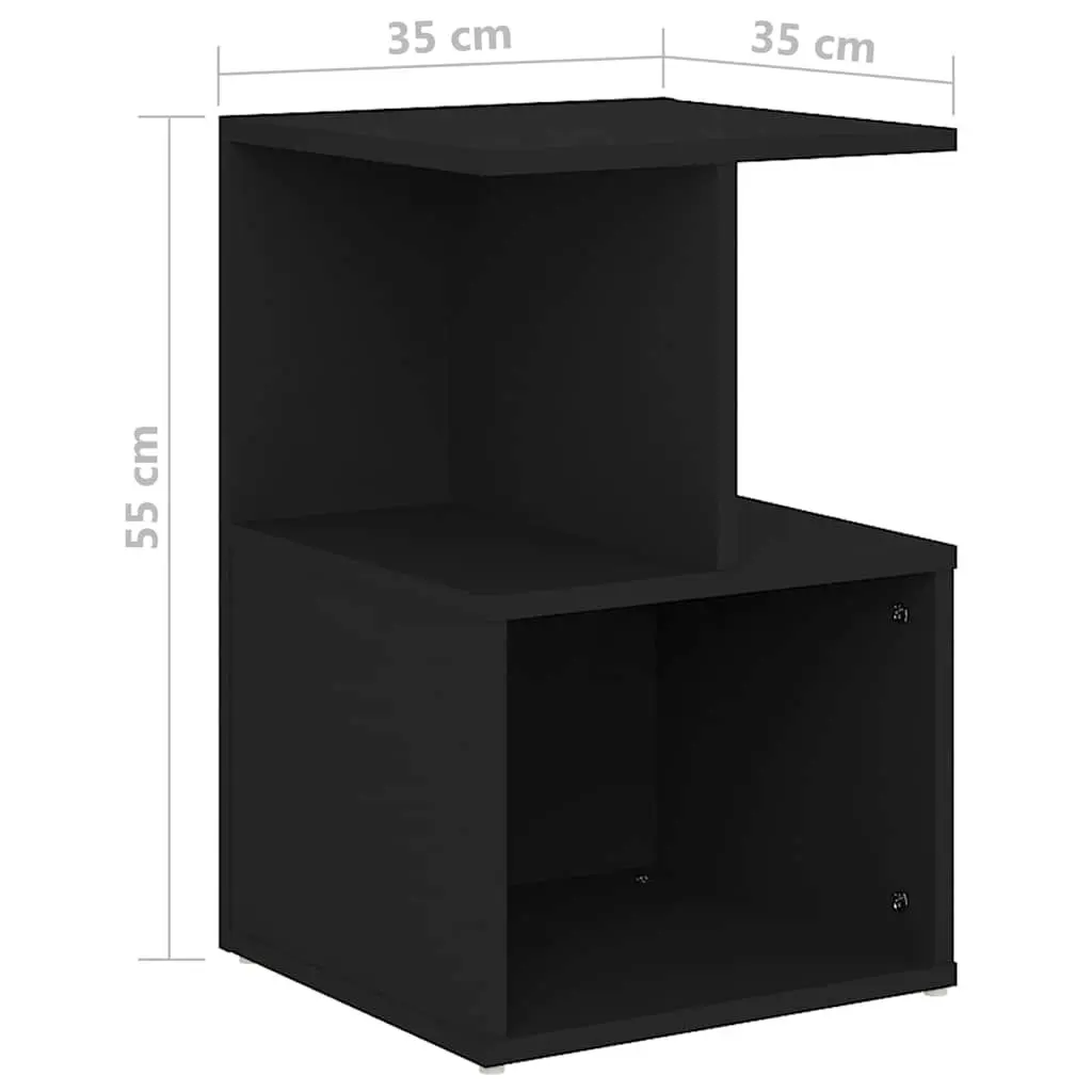 Bedside Cabinet Engineered Wood 35W x 35D x 55H cm Black Open Compartments Storage Nightstand Bedroom Furniture