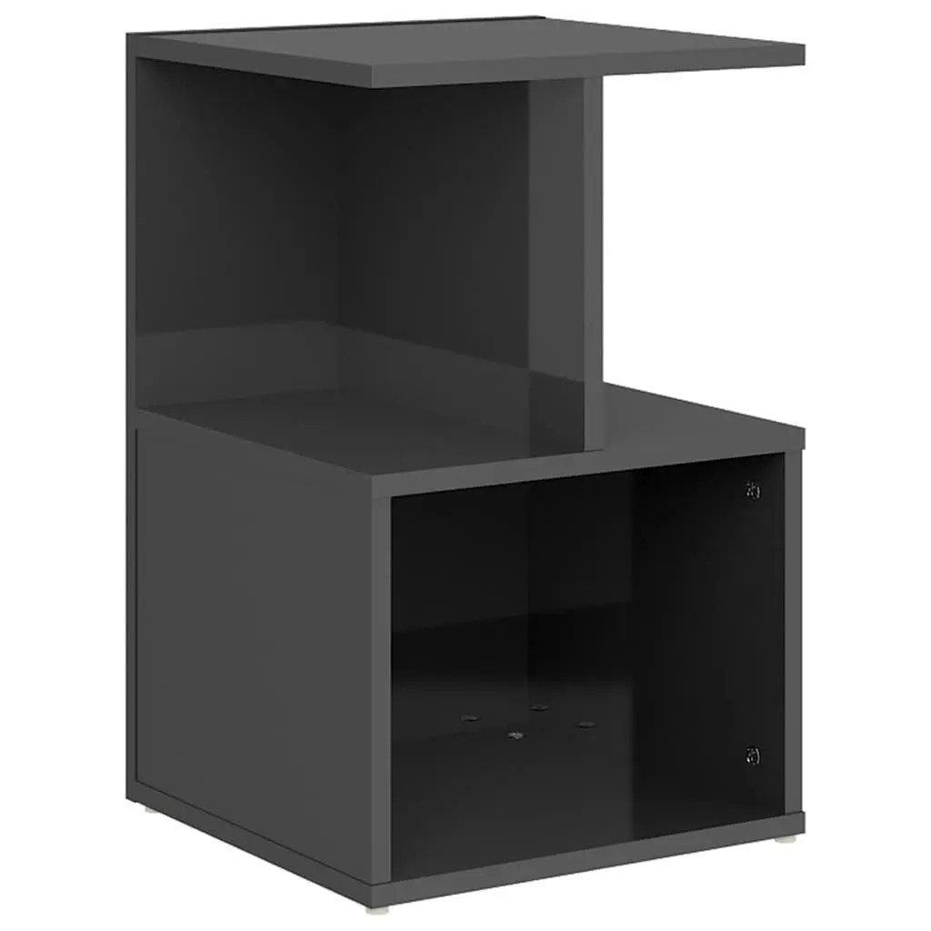 Bedside Table Engineered Wood Grey 35 x 35 x 55 cm High Gloss Open Compartments Storage Nightstand