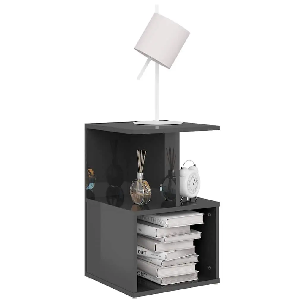 Bedside Table Engineered Wood Grey 35 x 35 x 55 cm High Gloss Open Compartments Storage Nightstand