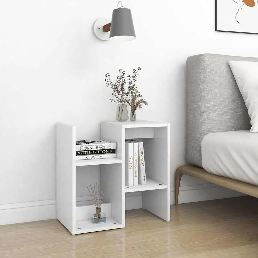 Bedside Cabinet Set 2 Piece Engineered Wood Open Compartment Storage White Nightstand Table