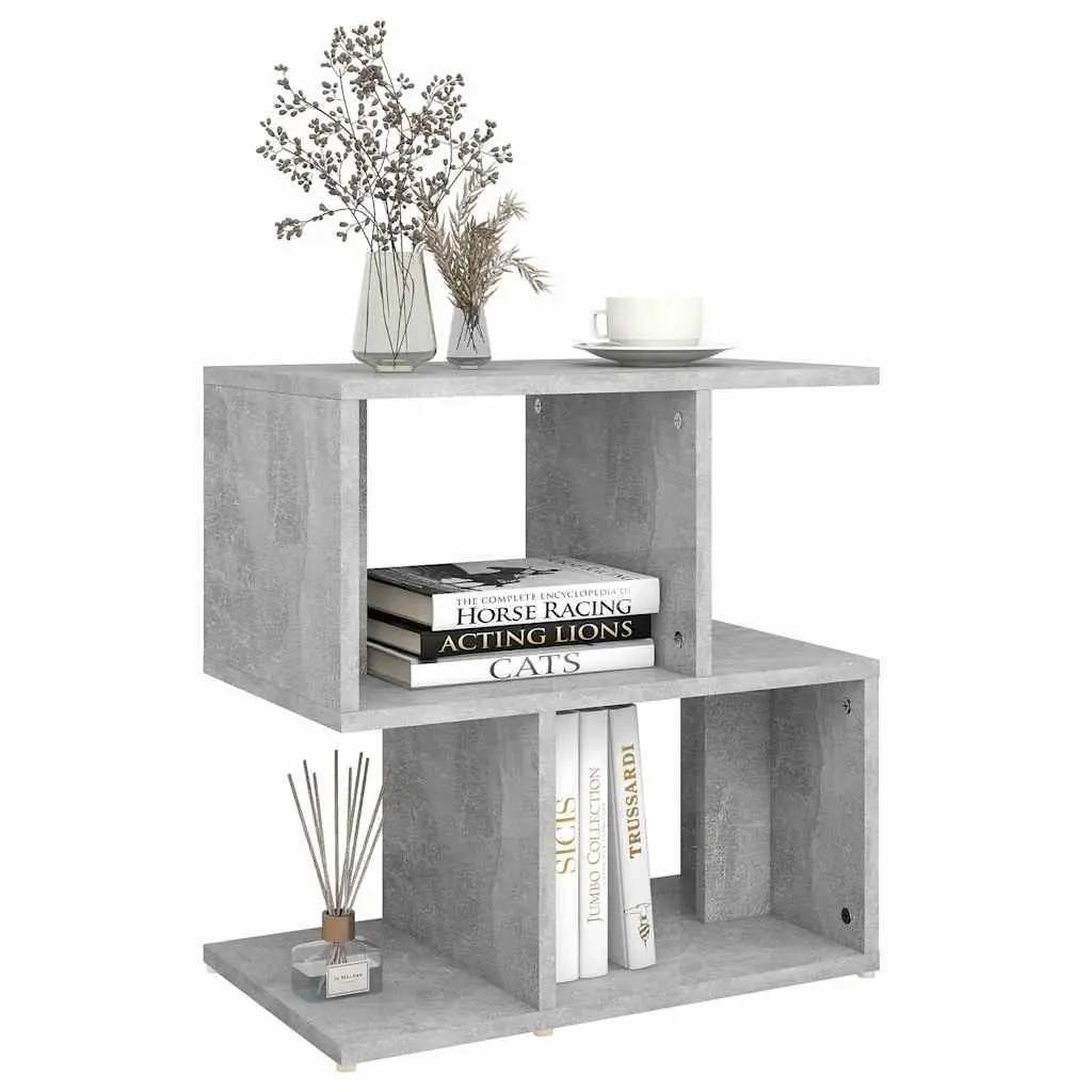 Bedside Table Engineered Wood Grey Open Compartments Storage Nightstand