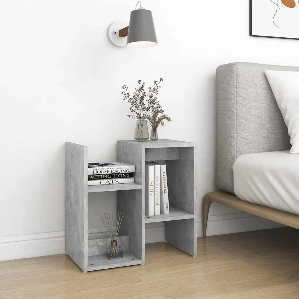 Bedside Table Engineered Wood Grey Open Compartments Storage Nightstand