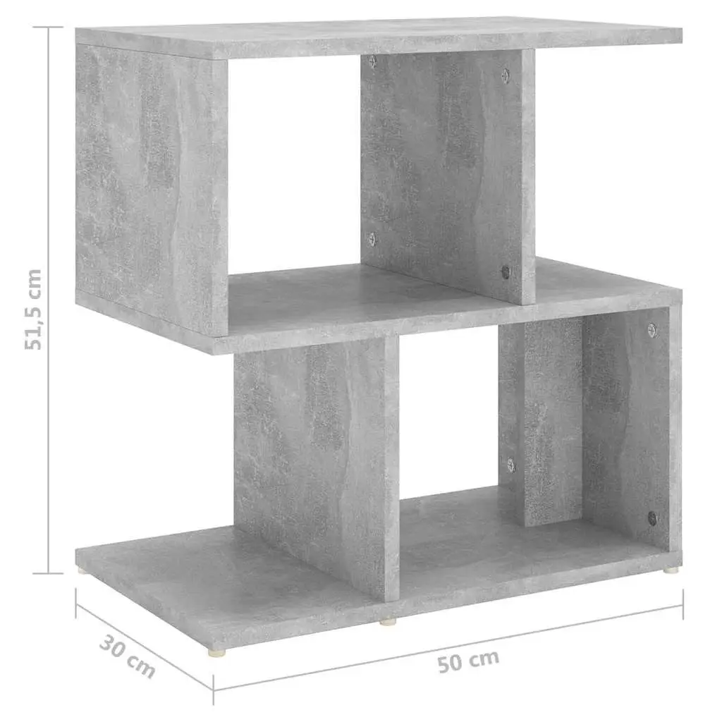 Bedside Table Engineered Wood Grey Open Compartments Storage Nightstand