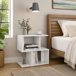 Bedside Cabinet Set 2 pcs White High Gloss Storage Nightstand Open Compartments