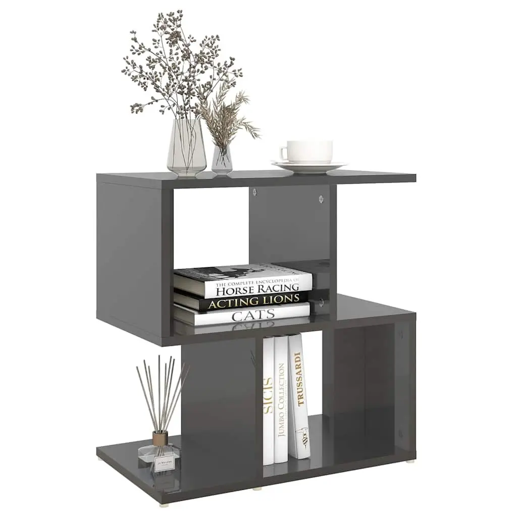 Bedside Cabinet Set 2 pcs Grey High Gloss Storage Nightstand Open Compartments