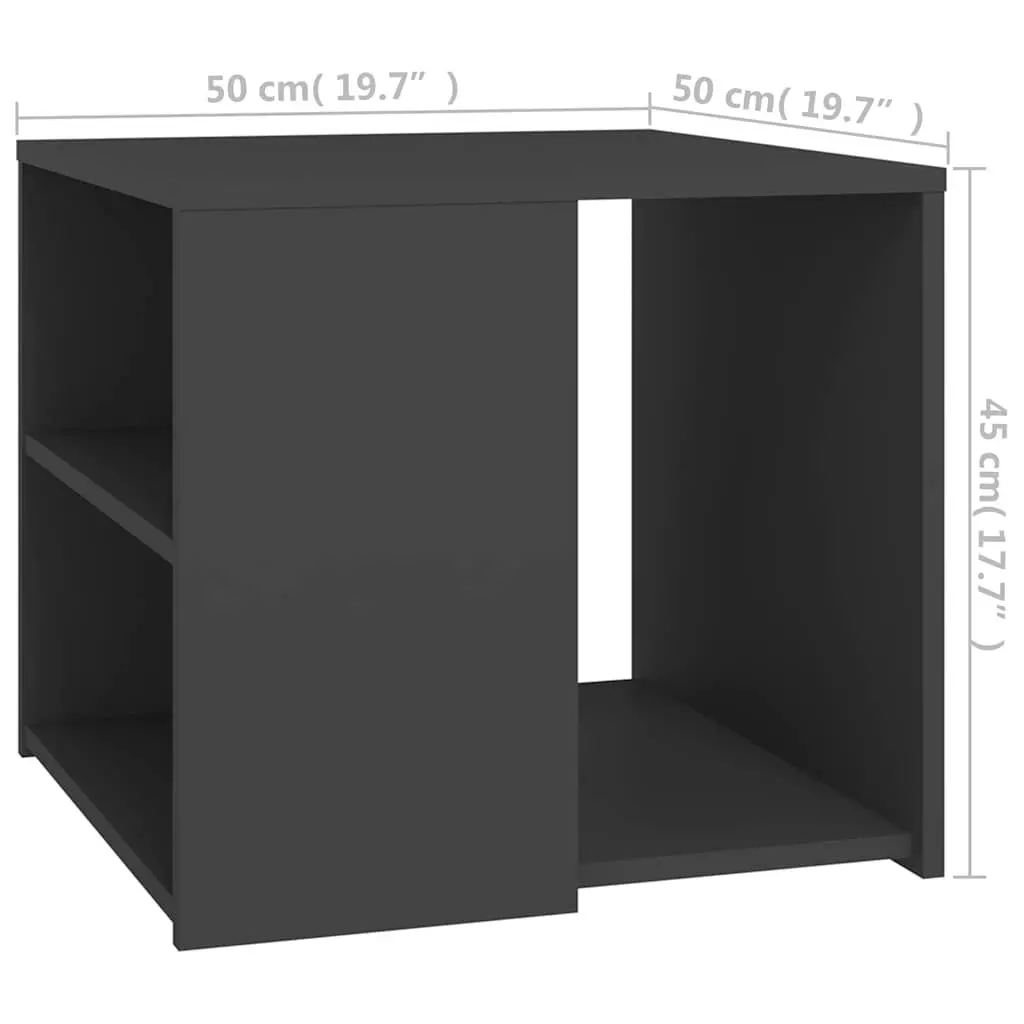 Grey Side Table 50x50x45cm Engineered Wood 3 Shelf Storage Cabinet Compact Accent Furniture